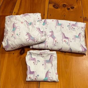 POTTERY BARN KIDS *Twin* 3-Pc Flannel Sheet Set Purple Unicorn Print